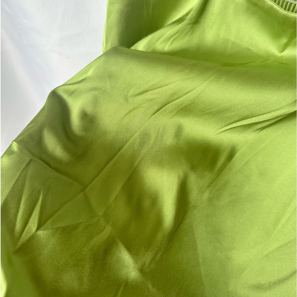 Olive Silk Mini Dress with Adjustable Tie Straps Size: S - Picture 3 of 4